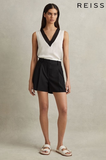 Reiss Black Karyn Tailored Wool Blend Contrast Trim Shorts Eleventy (N72395) | £138