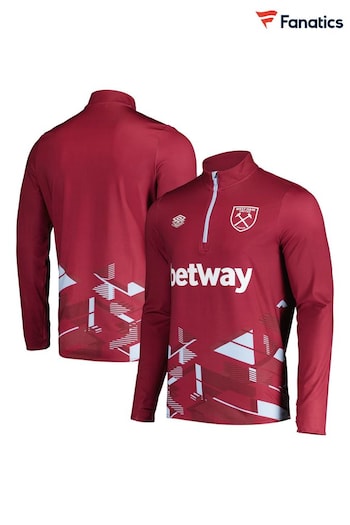 Fanatics Red West Ham United Umbro Home Warm Up Half Zip Sweatshirt (N72548) | £80