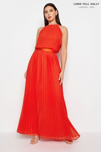 Long Tall Sally Orange Tall Halterneck Pleated Maxi Dress (N72573) | £75