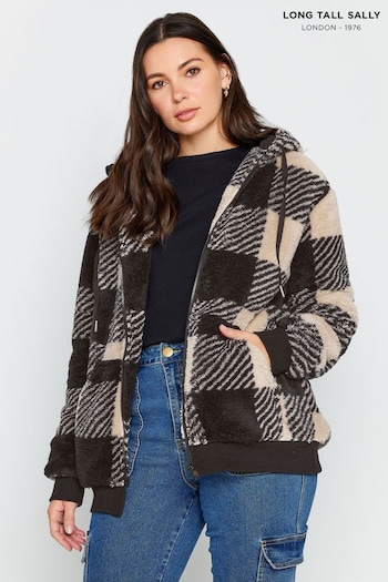 Long Tall Sally Brown Check Zip Through Fleece Hoodie (N72595) | £34