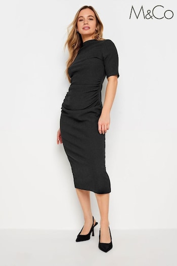 M&Co Black Petite Textured Gathered Dress (N72612) | £32