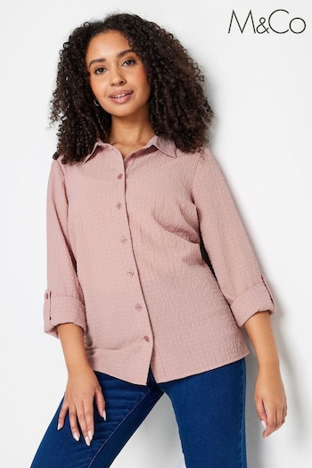 M&Co Pink Petite Textured Turn Back Sleeve Shirt (N72648) | £29