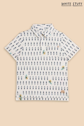 White Stuff White Surfers Print Boys Zegna Polo Shirt (N72656) | £14