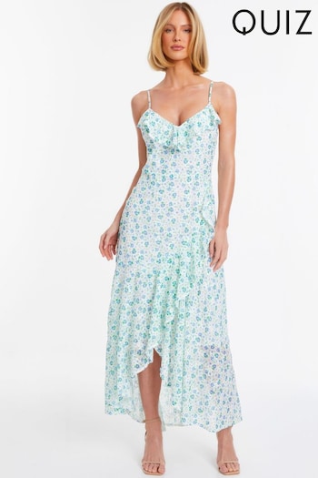 Quiz White Ditsy Floral Chiffon Strappy Maxi Dress With Ruffle Details (N72691) | £55