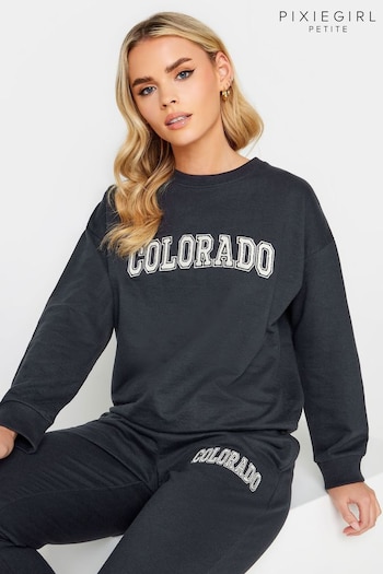 PixieGirl Petite Blue 'Colorado' Slogan Sweatshirt (N72695) | £27