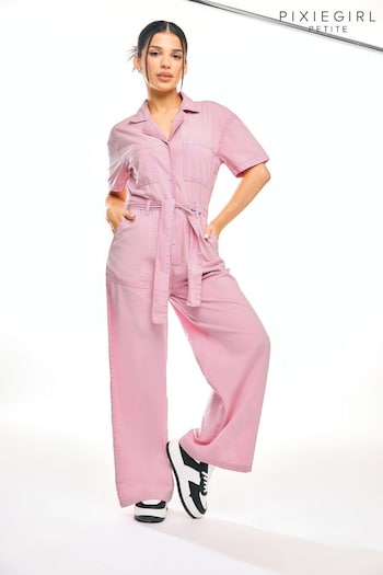 PixieGirl Petite Pink Utility Washed Jumpsuit (N72724) | £39