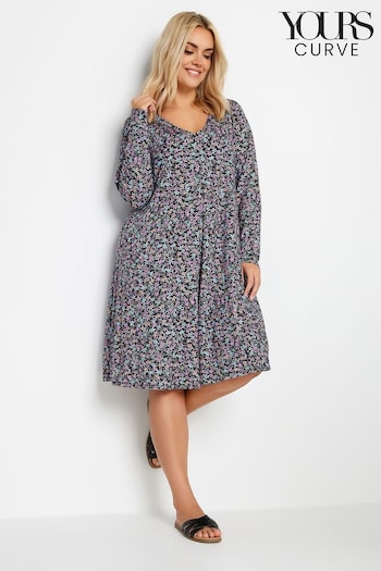 Yours Curve Black Ditsy Floral Print Dress (N72732) | £29