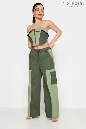 PixieGirl Petite Khaki Green Colourblock Cargo Trousers (N72751) | £34