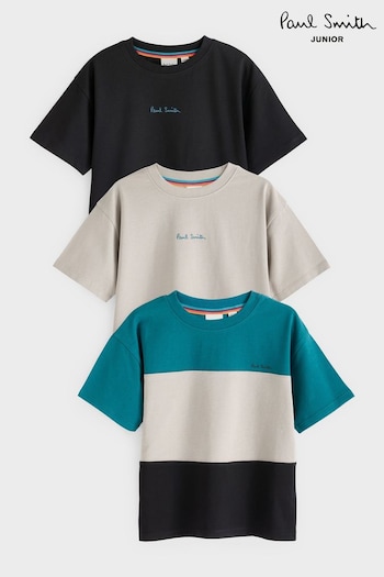 Paul Smith Junior Boys Signature 100% Cotton T-Shirts 3 Pack (N72813) | £32