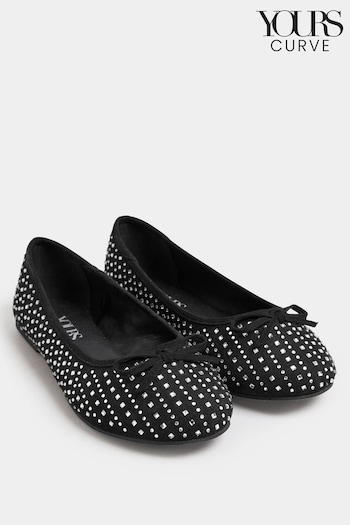 Yours Curve Black Extra-Wide Fit Sparkle Ballet Shoes (N72830) | £24