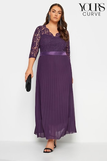 Yours Curve Purple Lace Wrap Pleated Maxi Dress (N72840) | £85