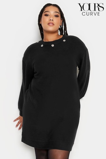 Yours Curve Black Eyelet Detailed Soft Touch Jumper Dress (N72848) | £34