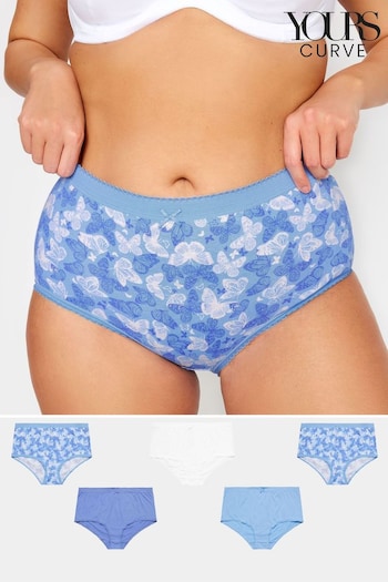 Yours Curve Blue 5 PACK Butterfly Design High Waisted Full Briefs (N72871) | £19