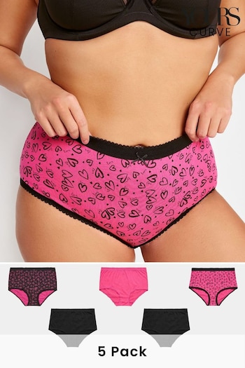 Yours Curve Pink 5 PACK Heart Design High Waisted Full Briefs (N72888) | £19