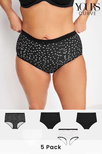 Yours Curve Black 5 PACK Butterfly Design High Waisted Full Briefs (N72896) | £19