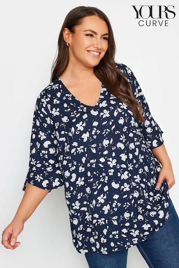 Yours Curve Blue Frill Sleeve Swing Top (N72911) | £24