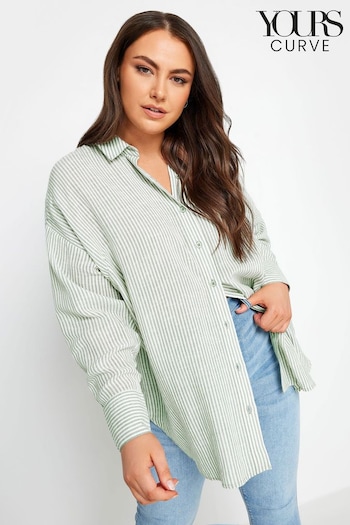 Yours Curve Green Pinstripe Shirt (N72923) | £31