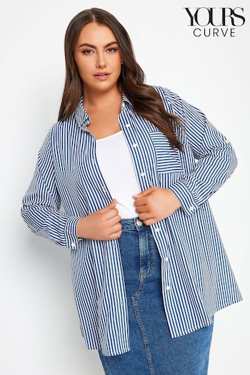 Yours Curve Blue & White Stripe Boyfriend Shirt (N72926) | £26