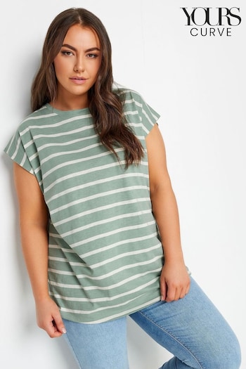 Yours Curve Green Striped Grown On Sleeve T-Shirt (N72929) | £19