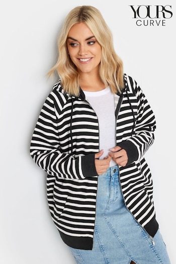 Yours Curve Black And White Striped Zip Through Hoodie (N72930) | £29