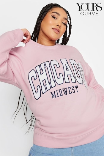 Yours Curve Pink Chicago Crew Neck Sweatshirt (N72941) | £28