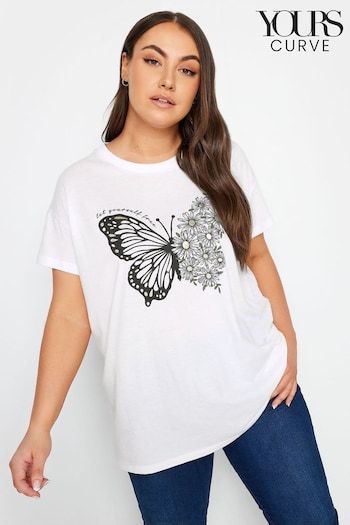 Yours Curve White Placement Print T-Shirt (N72948) | £19