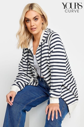 Yours Curve Blue Striped Zip Through Hoodie (N72950) | £29