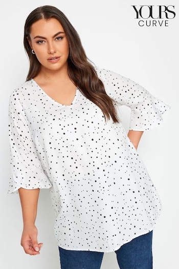 Yours Curve White Frill Sleeve Swing Top (N72956) | £24