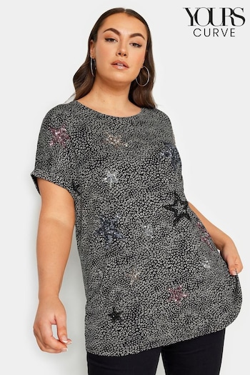 Yours Curve Black White Star Embellished Top (N72957) | £26