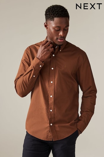 Tan Brown Regular Fit Long Sleeve Oxford 100% Cotton Shirt (N73058) | £26