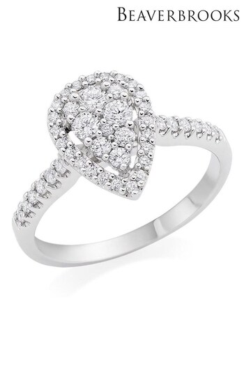 Beaverbrooks Silver Diamond Pear Shaped Cluster Halo Ring (N73059) | £1,450