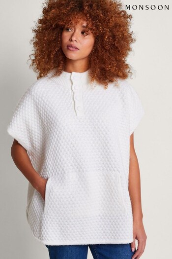 Monsoon White Shay Quilted Stitch Poncho (N73207) | £65