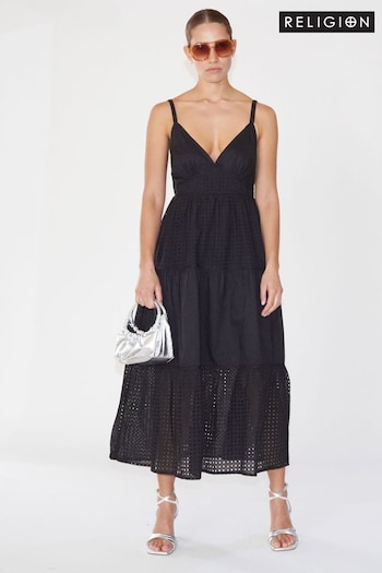 Religion Black Strappy Maxi Summer Dress (N73389) | £110