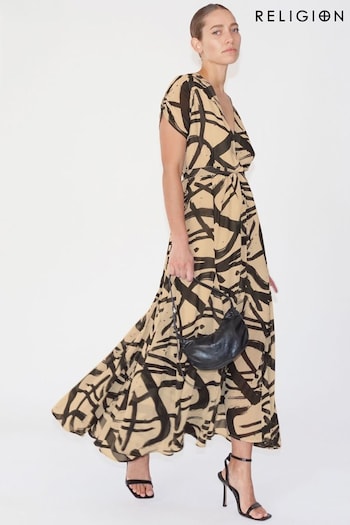 Religion Natural Wrap Dress With Full Skirt (N73393) | £98