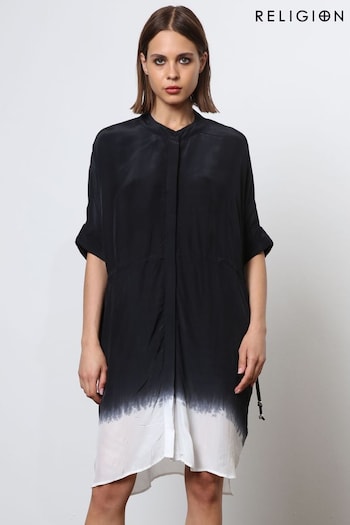 Religion Black Tie Dye Loose Fitting Tunic Shirt Dress (N73404) | £90