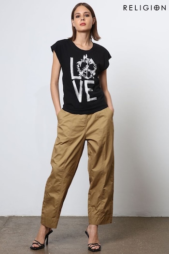 Religion Black Cute Fitted Love Slogan T-Shirt with Beading (N73414) | £36