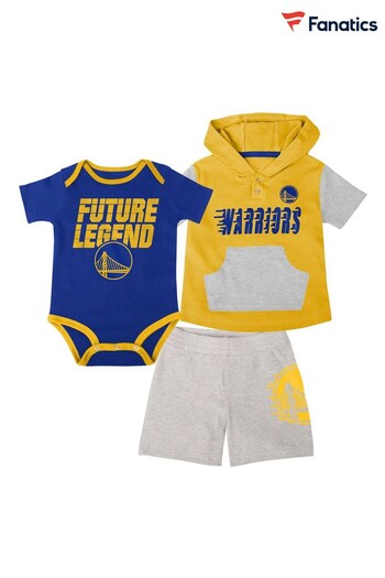 Fanatics Yellow NBA Golden State Warriors Bank Shot Creeper Short & T-Shirt Set (N73417) | £36