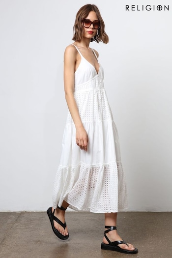 Religion White Strappy Maxi Summer Dress (N73420) | £110