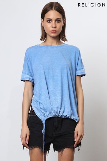 Religion Blue T-Shirt With Drawstring Detail In Textured Jersey (N73434) | £50