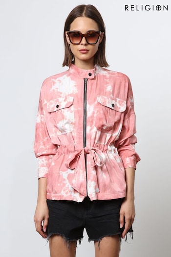 Religion Pink Utility Style Jacket With Patch Pockets and Belt in Tie Dye (N73442) | £95