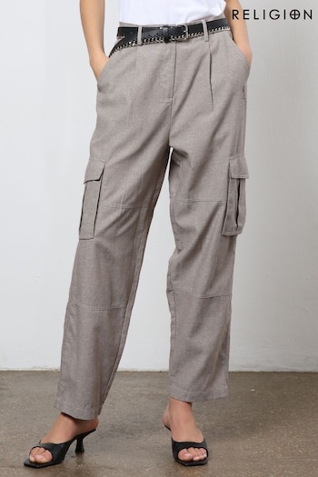 Religion Natural Linen Mix Cargo Utility Trousers (N73451) | £78