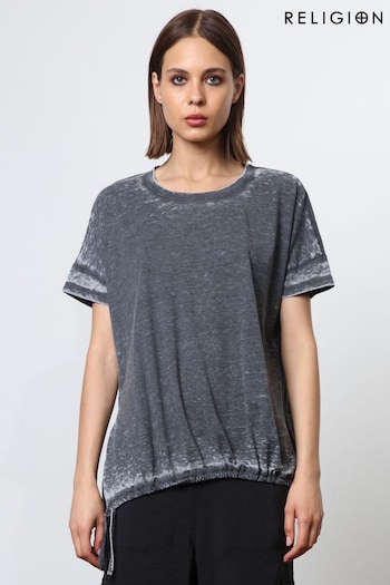Religion Grey T-Shirt With Drawstring Detail In Textured Jersey (N73460) | £50