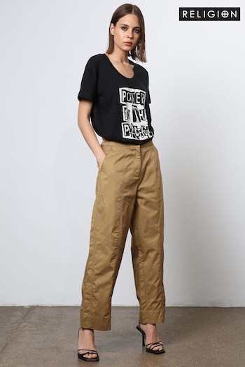 Religion Brown Wide Lege Cargo Trousers in Soft Cotton (N73464) | £70