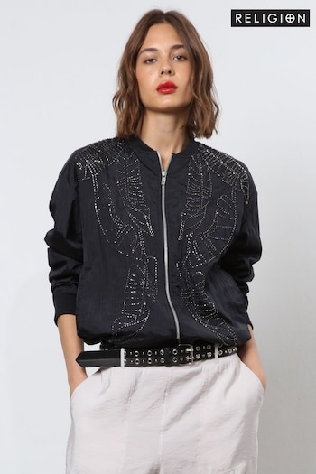Religion Black Antares Bomber Jacket With Bead Work (N73466) | £160