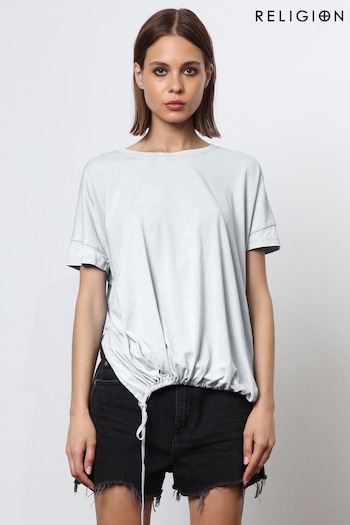 Religion White T-Shirt With Drawstring Detail In Textured Jersey (N73467) | £50