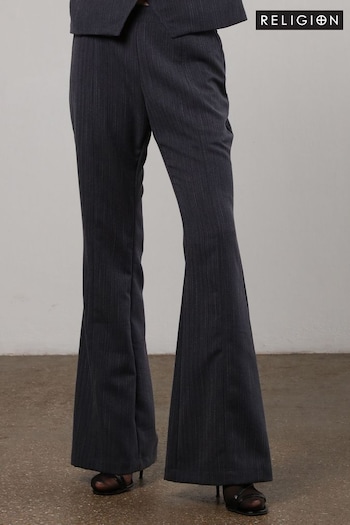 Religion Grey Pinstriped Eide Leg Sharp Trousers (N73485) | £70