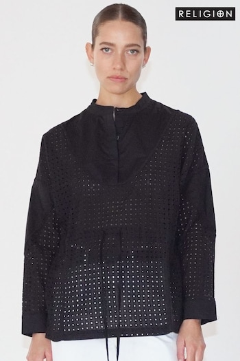 Religion Black Loose Fitting Shirt With Drawstring Waist (N73513) | £85