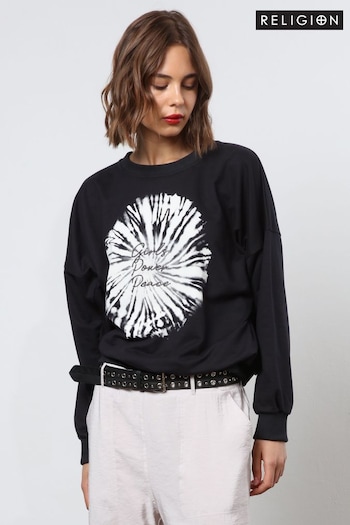 Religion Black Oversized Particle Sweatshirt  With Slogan and Tie Dye (N73518) | £75