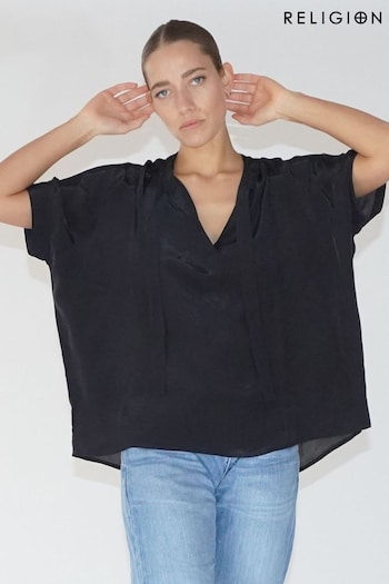 Religion Black Oversized Blouse With Neck Tie (N73523) | £60