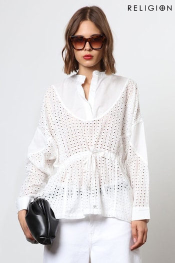 Religion White Loose Fitting Shirt With Drawstring Waist (N73533) | £85
